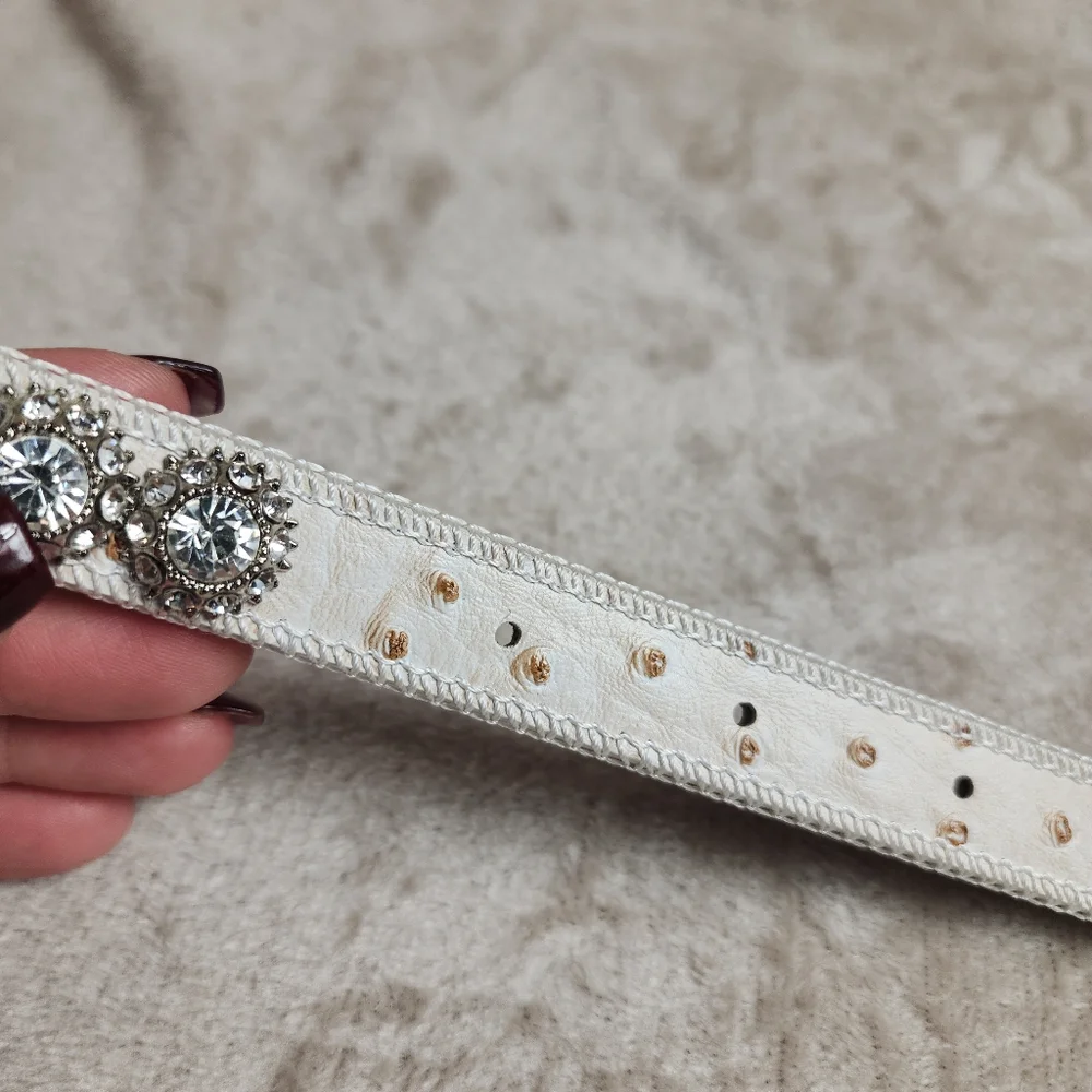 Off White Rhinestone Bling Belt 42